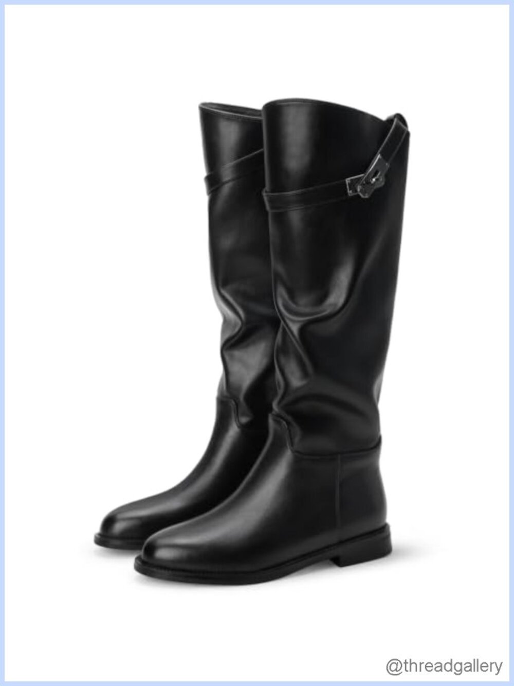 Women's Knee High Riding Boots Pull-On Slouchy 1'' Low Heel Faux Leather